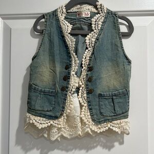 Chic Denim Vest with Lace Trim